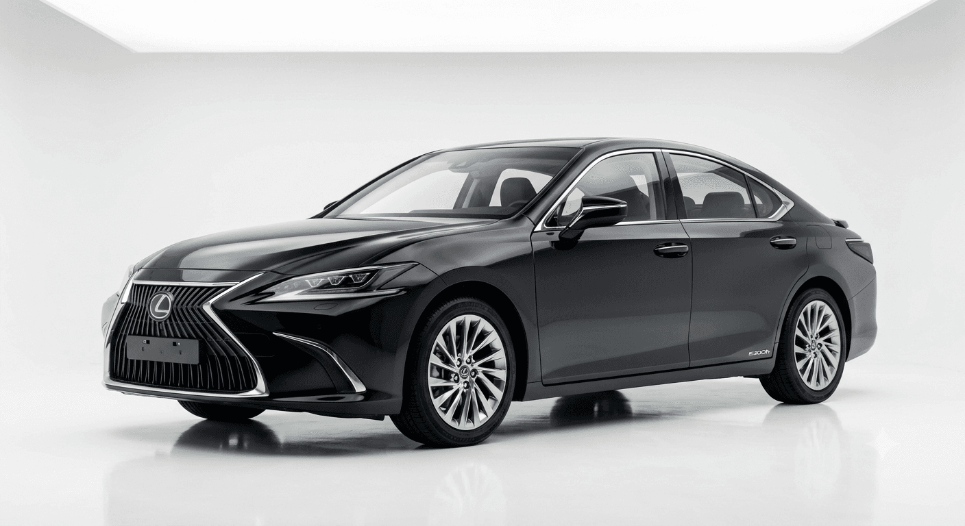 Black Lexus ES 300 executive sedan, studio shot