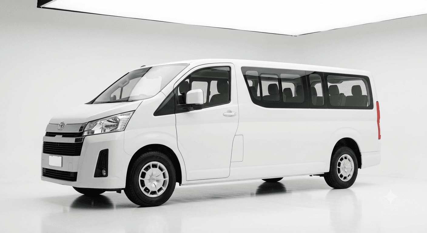 White Toyota HiAce Commuter van, studio shot